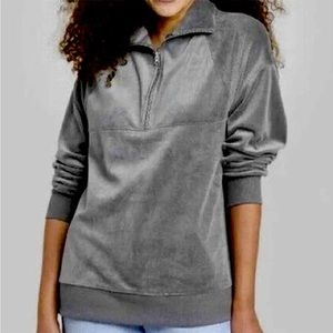 WILD FABLE Women's Quarter Zip Velour Tunic Sweatshirt - GRAY - SIZE XS